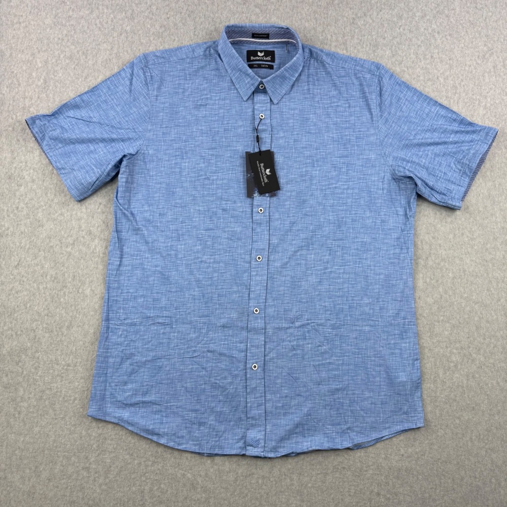 Buttercloth Shirt Mens 3XL Tall Blue Icy Cotton Button Up Short Sleeve New